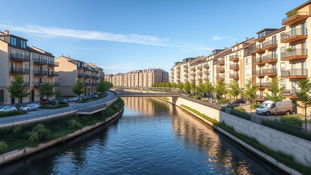 Quartier moderne en bord de Garonne avec tramway à Bordeaux