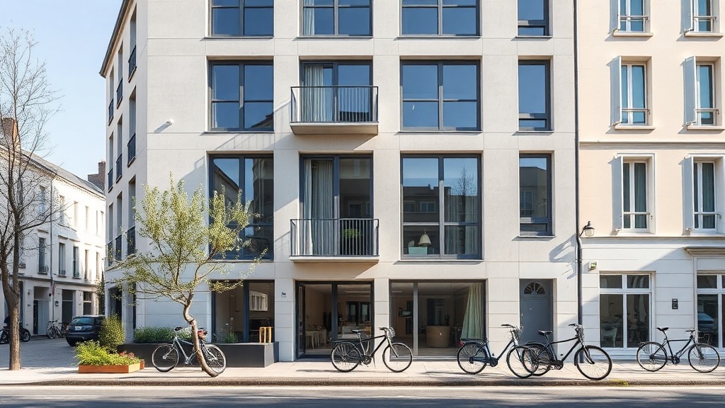 Résidence étudiante moderne avec vélos garés